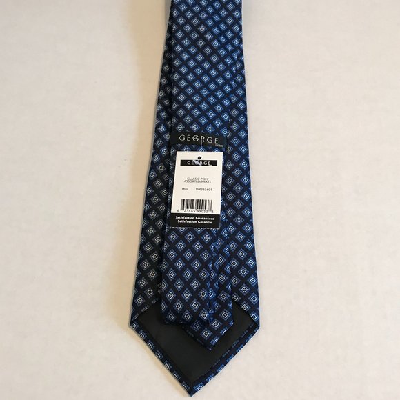 NWT George Stain Resistant Black and Blue Patterned Men's Tie - Picture 3 of 7